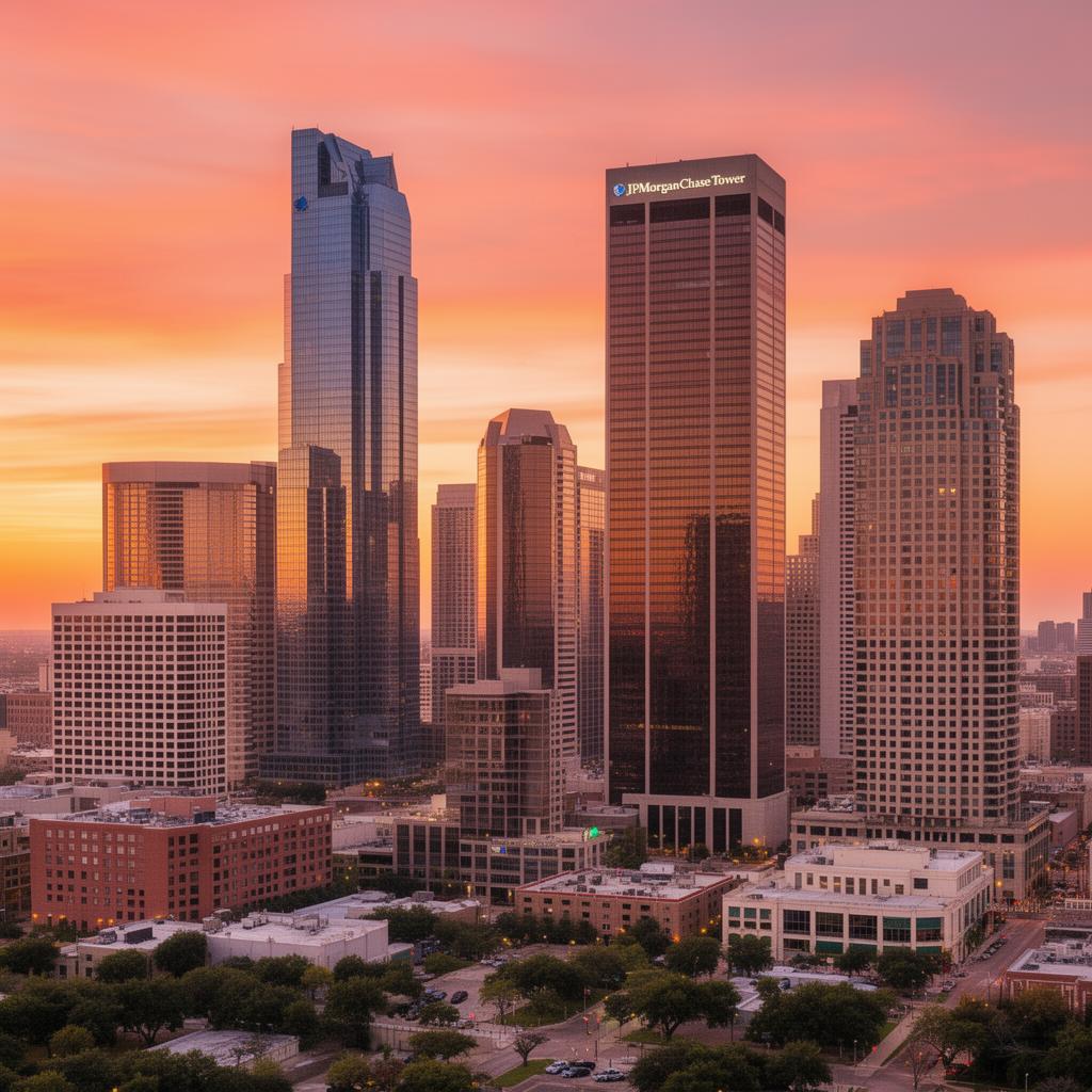 Downtown Houston skyline at sunset